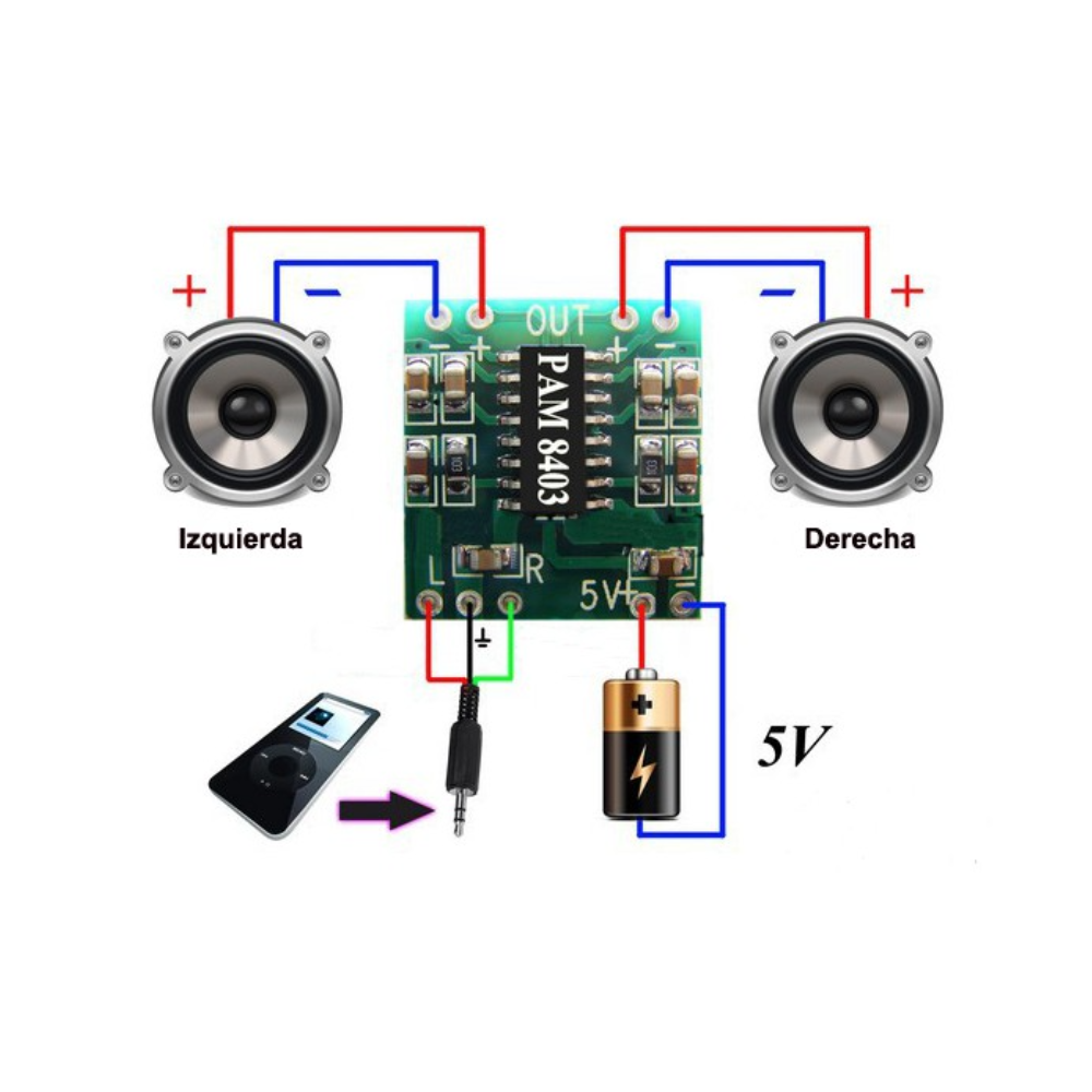Amplificador PAM8403 estéreo 2x3W 2.5 a 5V